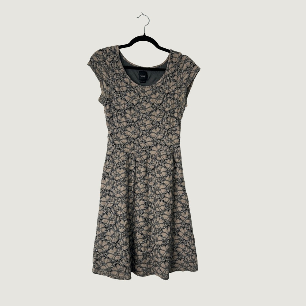 Deletta Anthropologie Fit and Flare Dress Women XS Gray Floral Lace Whimsical